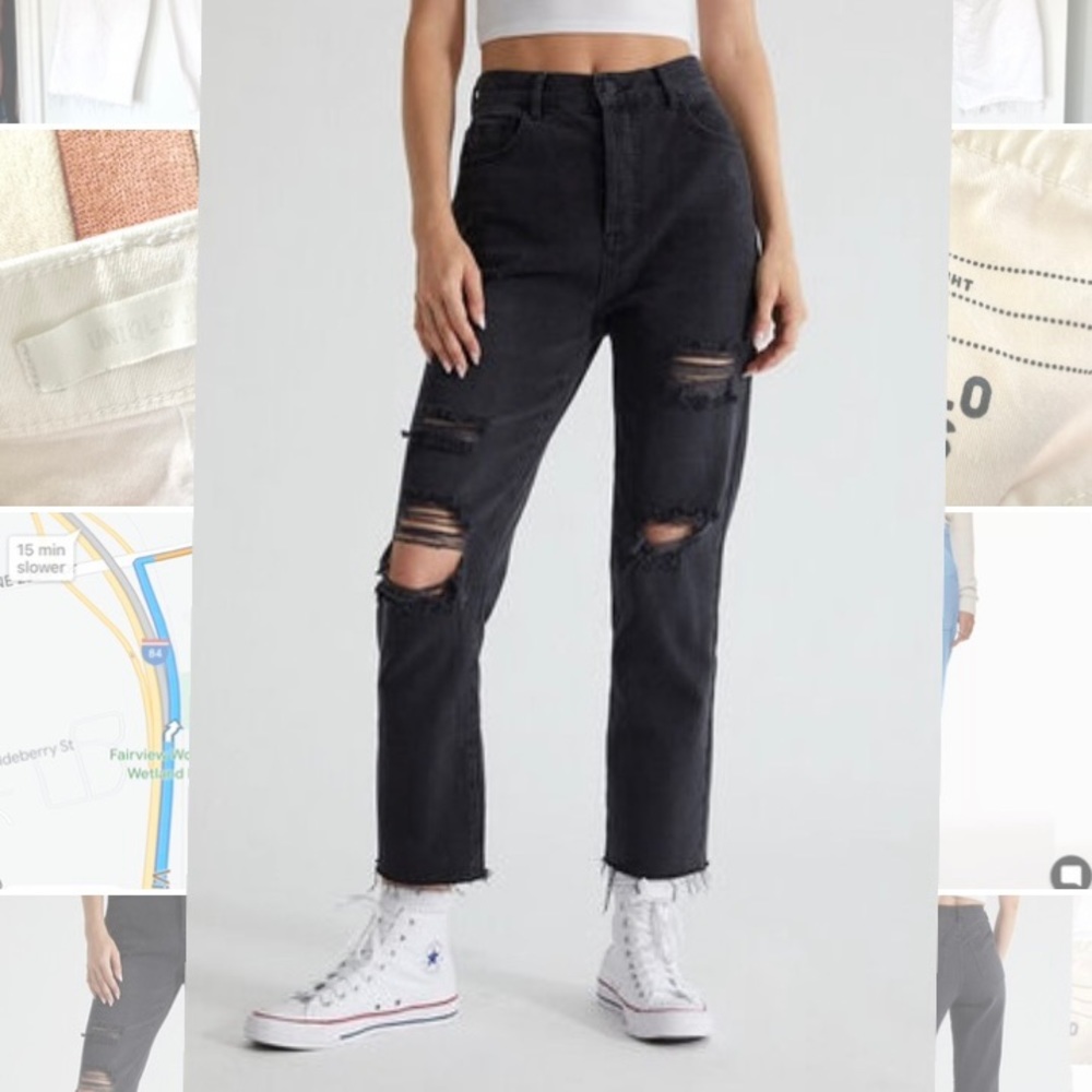 Pacsun high rise straight black distressed denim jeans